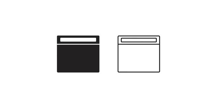 Web browser window icon set black silhouette and outline for interface.
