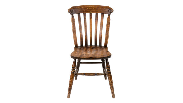 Antique wooden Windsor chair with spindle back, isolated on transparent background