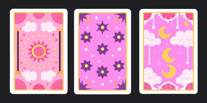 Floral ornament tarot cards vector illustration with pink and purple tones