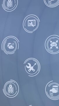 Animation of icon in loading circles over circular pattern against abstract background