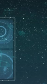 Animation of icons around globe, circles, computer language, nucleotides in space