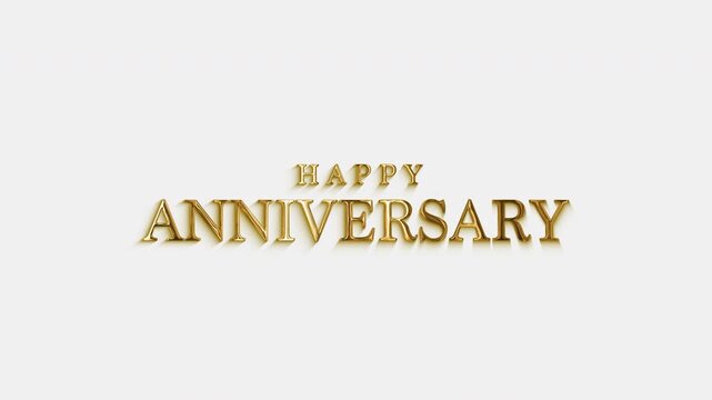 Elegant golden Happy Anniversary text animation with metallic lettering, glossy highlights, 4k motion graphic with alpha channel