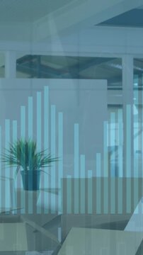 Animation of financial data processing over diverse business people in office