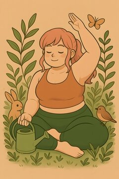 Conceptual wellness illustration showing yoga as human capital investment, supporting workforce health, productivity, resilience, healthcare efficiency, and sustainable economic growth.