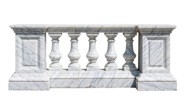 Classical white marble balustrade with ornate balusters, isolated on transparent background