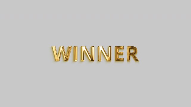 Elegant golden Winner text animation with metallic lettering, glossy highlights, 4k motion graphic with alpha channel