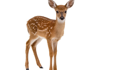 Obraz premium Spotted fawn standing alert, isolated on transparent background