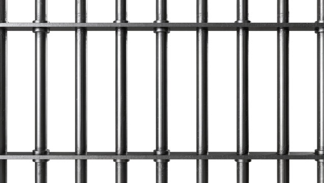 Dark metal prison bars security concept, isolated on transparent background