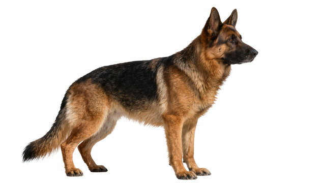 Majestic German Shepherd dog standing alert, isolated on transparent background