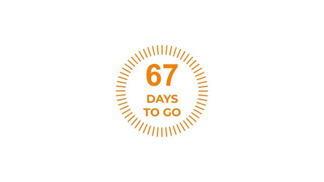 Countdown timer graphic showing sixty seven days to go with clean graphic animation and neutral background
