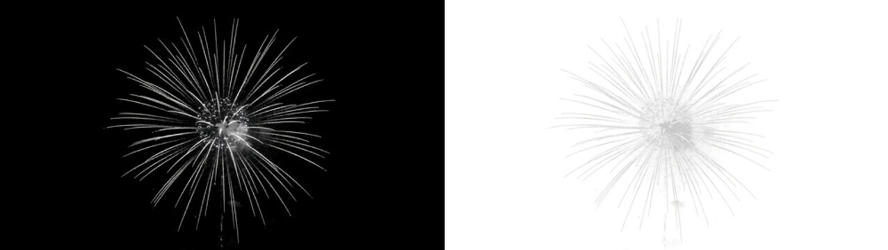 Stunning white firework explosion isolated on black background, festive pyrotechnic display for celebration, holiday event, new year, or independence day concept isolated on transparent background