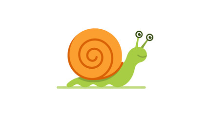 Flat vector illustration of a green snail with an orange shell © Design Bari