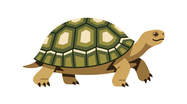 A stylized tortoise illustration features a patterned shell and detailed limbs