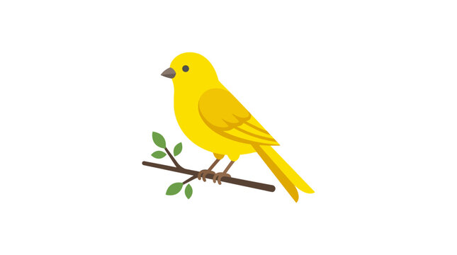 Yellow canary bird perches on a twig flat vector illustration