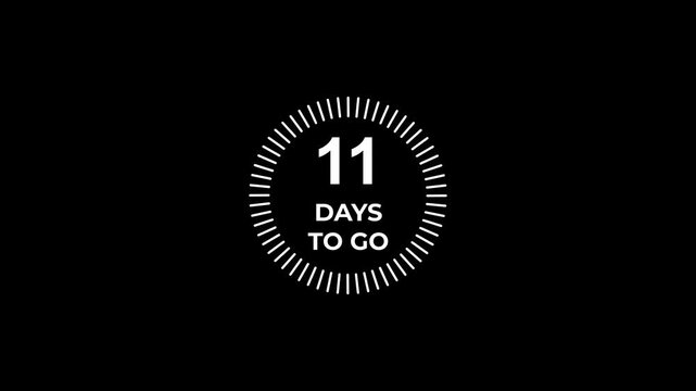 Countdown timer animation with 11 days remaining on black background