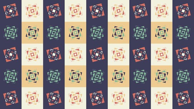 Vintage Seamless Geometric Pattern with Colorful Abstract Ornaments and Vertical Stripes