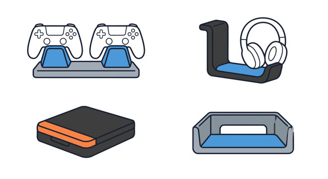 Gaming accessories collection with controllers headphones and case