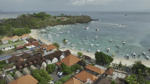 Aerial view of the natural scenery of the beach at Patang Bai Port, Bali, Indonesia