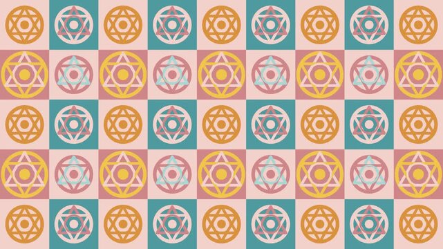 Retro Pastel Checkerboard Pattern with Esoteric Star Symbols Loop Video