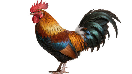 Majestic rooster with vibrant plumage, isolated on transparent background © Aliona