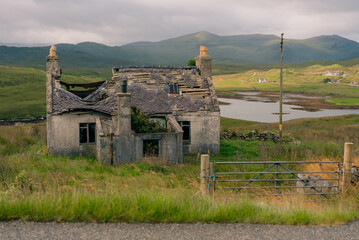 Derelict traditional croft house in Balallan on the Isle of Lewis, Outer Hebrides, Scotland, UK - 4 September 2026. © IBRESTER
