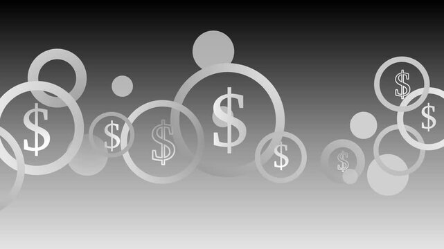 Abstract digital animation dollar-symbol rings and bubbles background animation