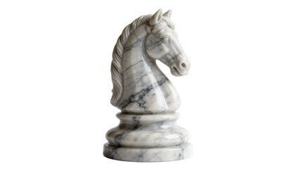 Marble chess knight piece with intricate details, isolated on transparent background © Corotaev