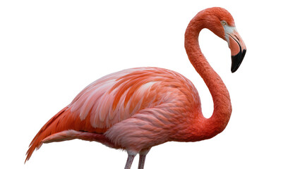 Vibrant pink flamingo with curved neck, isolated on transparent background © Corotaev