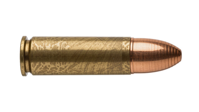 Brass bullet with copper tip, isolated on transparent background