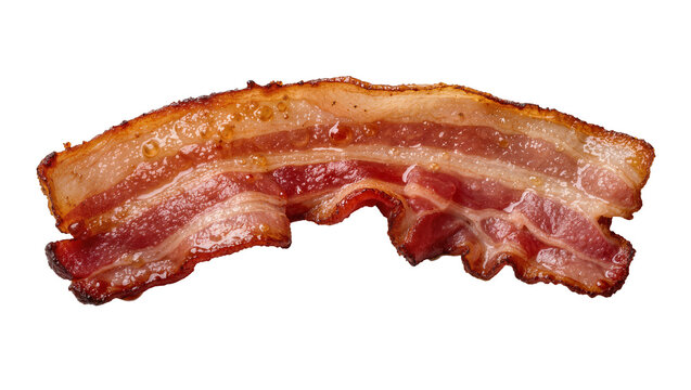 Crispy fried bacon strip with layers of fat and meat, isolated on transparent background