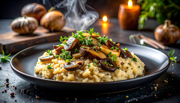 Porcini mushroom risotto with rich glossy butter sauce
