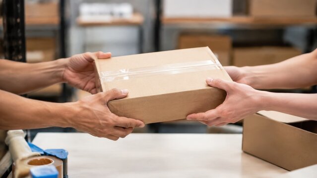 Handing a package to another worker