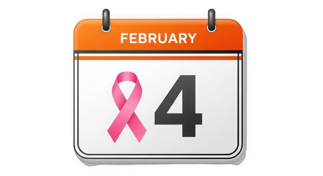 Pink ribbon calendar marking october 4 isolated on transparent background