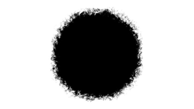 Black ink blot expanding on white background, organic liquid paint splash transition, alpha matte