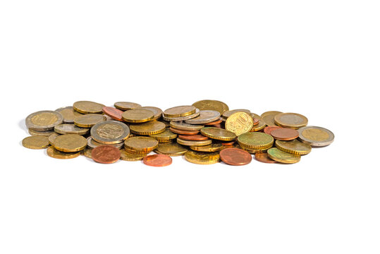 Cent-M&uuml;nzen,Euro,Kleingeld,vor wei&szlig;em Hintergrund