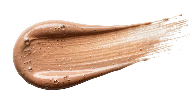 Bronze makeup foundation smear with tiny air bubbles, isolated on transparent background