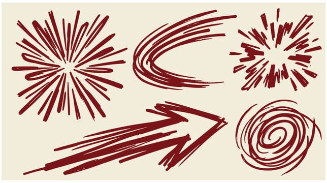 Hand drawn speed and impact effects set with starburst speed lines and directional arrows motion sketch energy burst comic action swirl doodle burst effect cartoon effects starburst