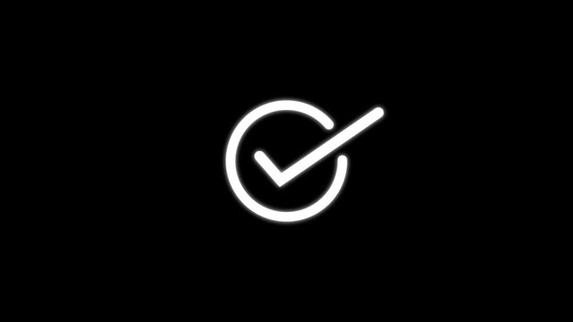 Animated glowing checkmark icon in circle, minimalist success and approval symbol for ui ux tick verified