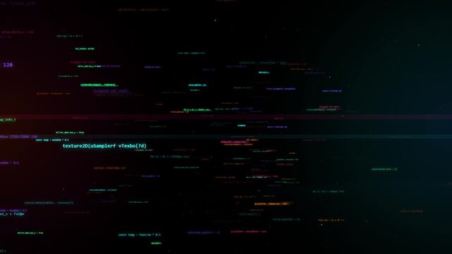 Abstract digital background with glowing colorful computer code lines floating in dark cyberspace 4k Motion Video