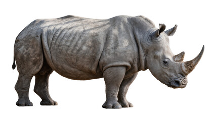 Large grey rhinoceros with two horns, isolated on transparent background © Luca