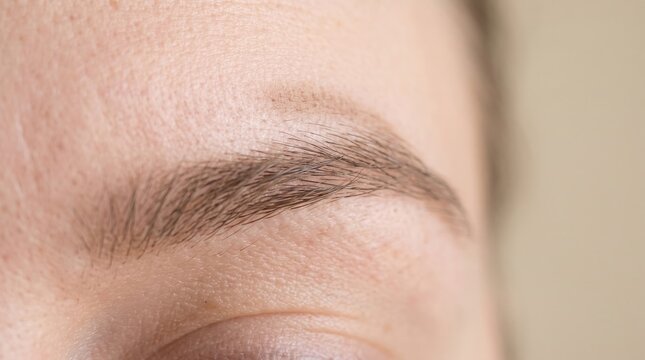 Macro Close Up View of Natural Eyebrow and Clean Skin Texture