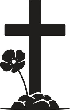Remembrance Day Cross Memorial Poppy Silhouette Vector Design