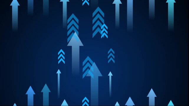 Abstract arrows pointing upward on dark gradient background, symbolizing growth and progress animation
