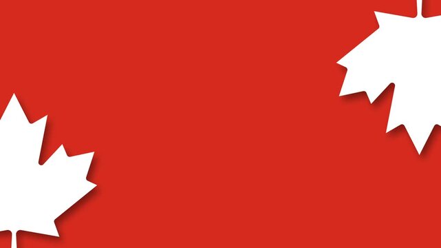 Canadian Flag Theme Red Background with White Maple Leaf Paper Cutout Graphics.
