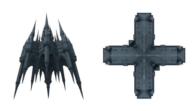 Gothic Cathedral Building Architectural Design and Top View