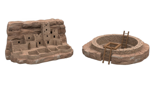 Ancient Cliff Dwelling and Kiva Archeological Site Models