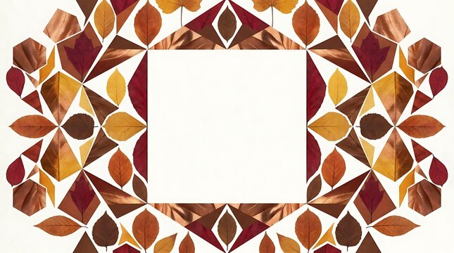 Autumn leaves form a decorative square frame with a white center space