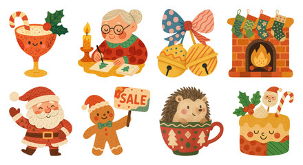 Fototapeta premium PNG Festive holiday illustrations collection, element set on transparent background