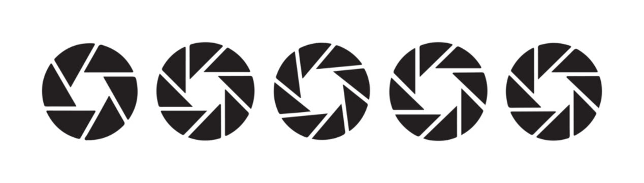 Shutter aperture black icons set vector illustration design for photography and optical elements.