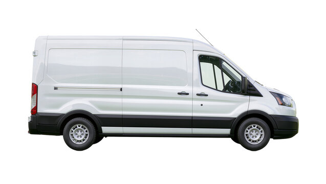 White cargo van with black trim, isolated on transparent background